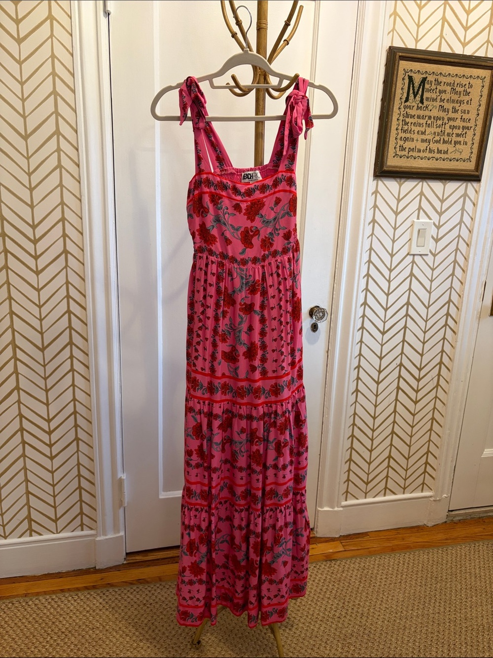 Beach Riot Pink Floral Tiered Midi Dress